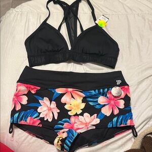 PINK Victoria's Secret Black and Floral Swim Set